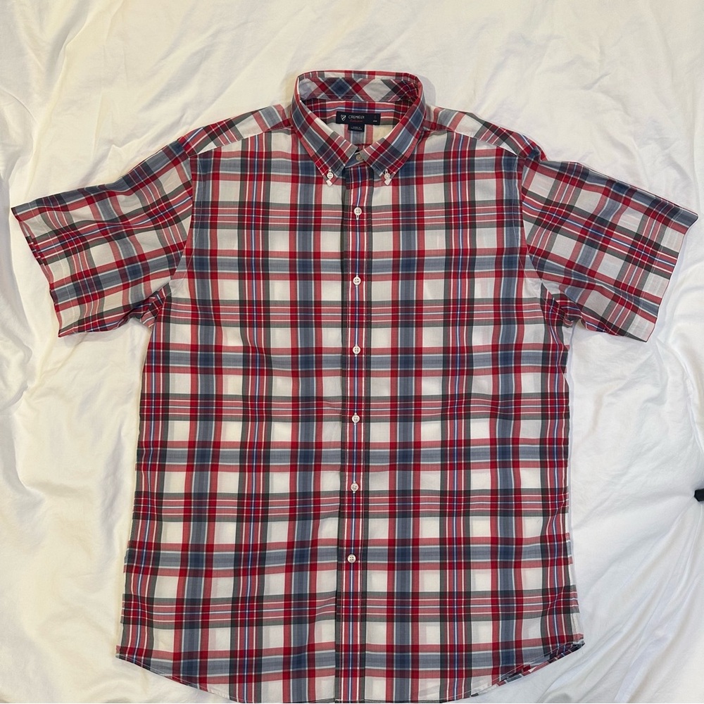 Daniel Cremieux Men’s L Short Sleeve Plaid Button Down Shirt Red Blue Cotton